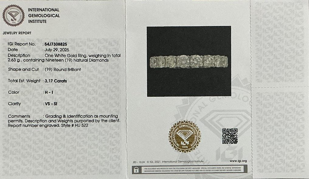 沒有保留價 - 戒指 - 18 克拉 白金 -  3.17ct. tw. 鉆石 (天然) - IGI - 結婚戒指 #4.3