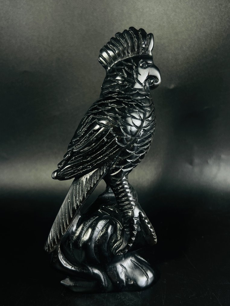 Black Obsidian Parrot Proudly perched with golden accents - Height: 185 mm - Width: 80 mm- 534 g - (1) #1.0