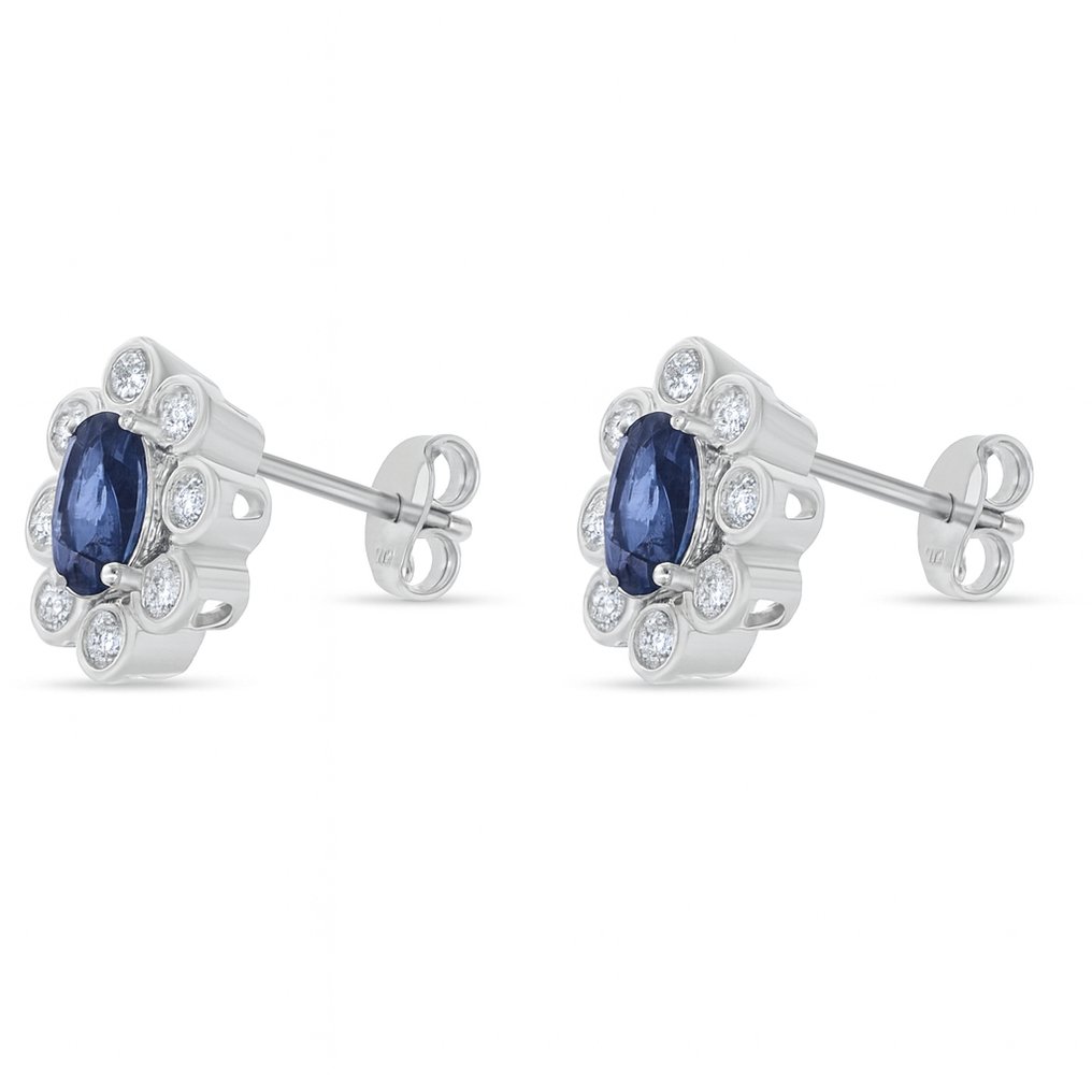 Drop fülbevaló - 18 kt. Fehér arany -  2.10ct. tw. Zafír - Gyémánt #1.0