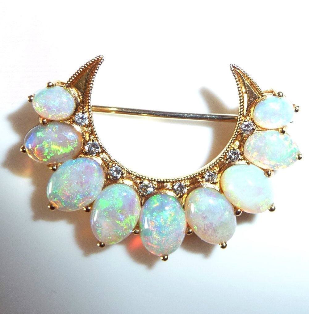 胸针 - 18K包金 黄金 - 3.60ct. tw. 蛋白石 - 钻石 - 澳大利亚水晶欧泊 #3.2