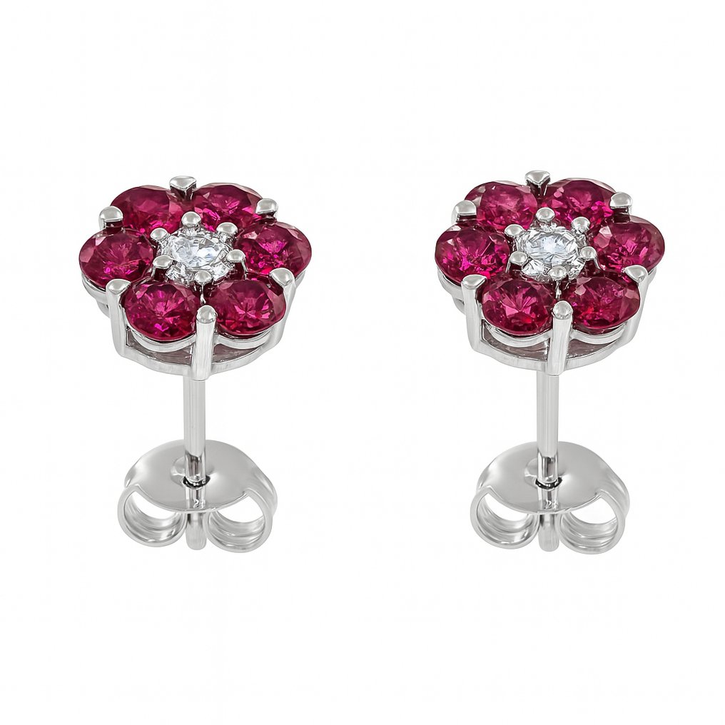Σκουλαρίκια - 18 καράτια Λευκός χρυσός -  2.26ct. tw. Ρουμπίνι - Διαμάντι #4.3