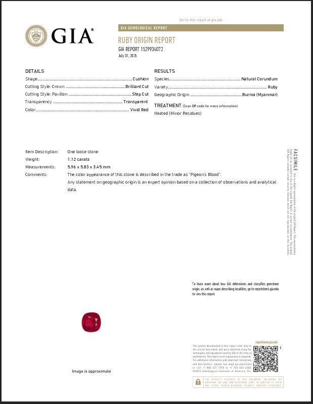 没有保留价 - 1 pcs  红色 红宝石  - 1.12 ct - 美国宝石研究院（GIA） - 缅甸 - 鸽血 #3.2