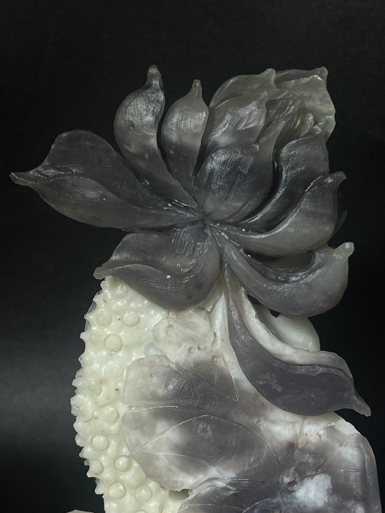 Blooming fluorite flower on white base – Nature-Inspired Crystal Art - Height: 85 mm - Width: 175 mm- 540 g - (1) #2.1