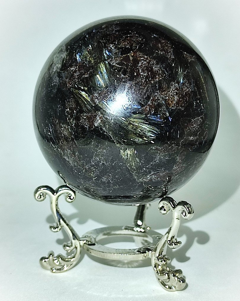 Inget reserveringspris, mycket vacker astrophyllit Sfär med metallstativ Fri frakt- 384.62 g #4.3