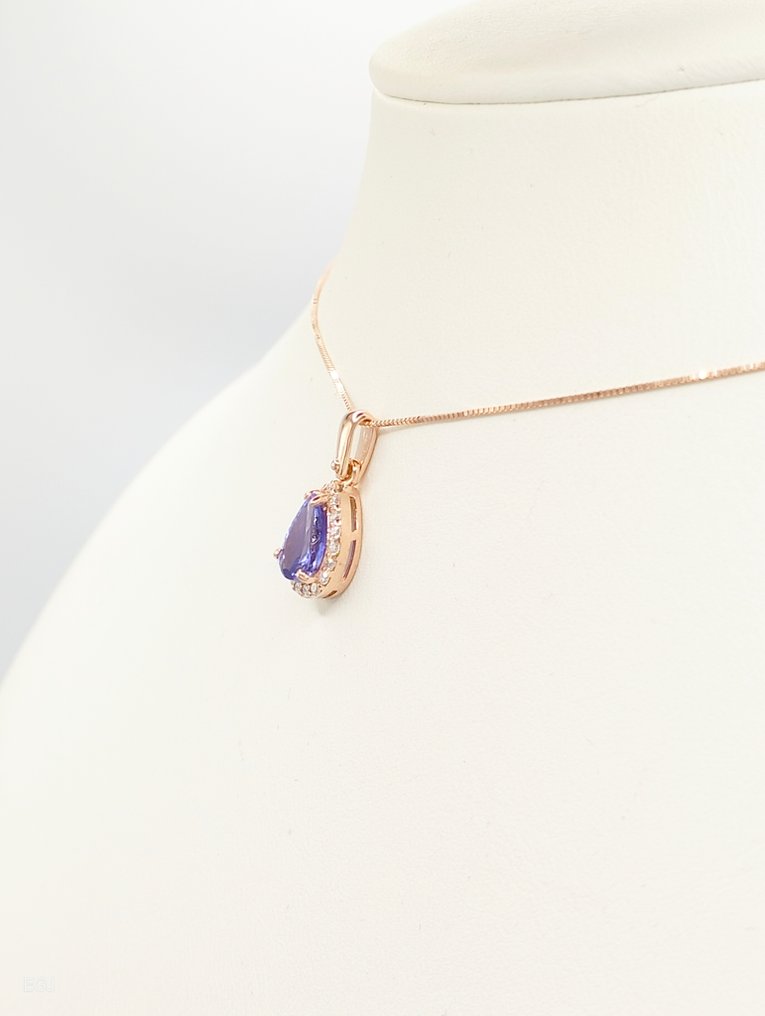 沒有保留價 - 頸鏈 - 14 克拉 玫瑰金 坦桑石 - 鉆石 #2.1