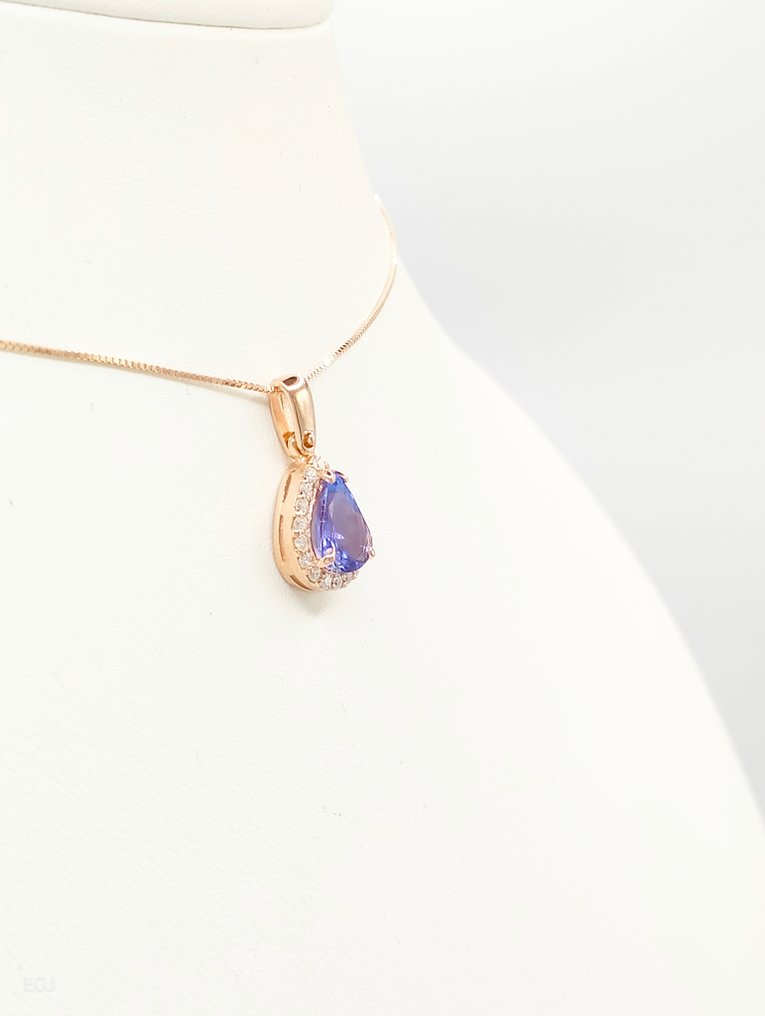 沒有保留價 - 頸鏈 - 14 克拉 玫瑰金 坦桑石 - 鉆石 #3.2