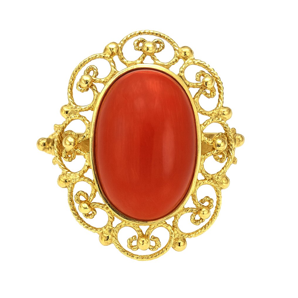 Gyűrű - 18 kt. Sárga arany Korall #1.0