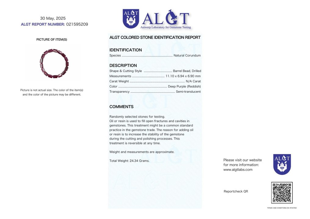 无底价 - ALGT认证 - 大型且极为独特的天然红宝石手链 一种立即吸引目光的浓烈颜色- 24.34 g #2.1