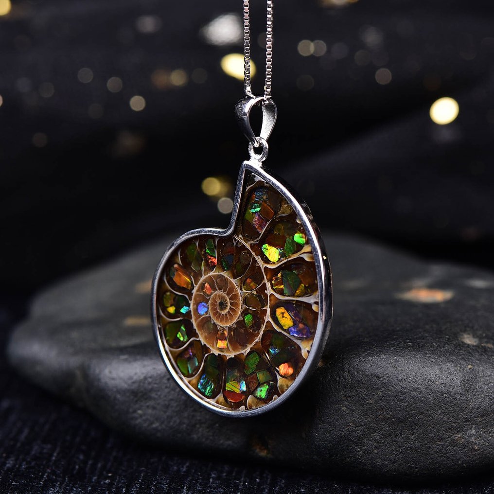 No Reserve - ALGT Certified - Large and Exclusive Natural Ammolite Pendant - An intense color that immediately draws the eye- 13.64 g #4.3