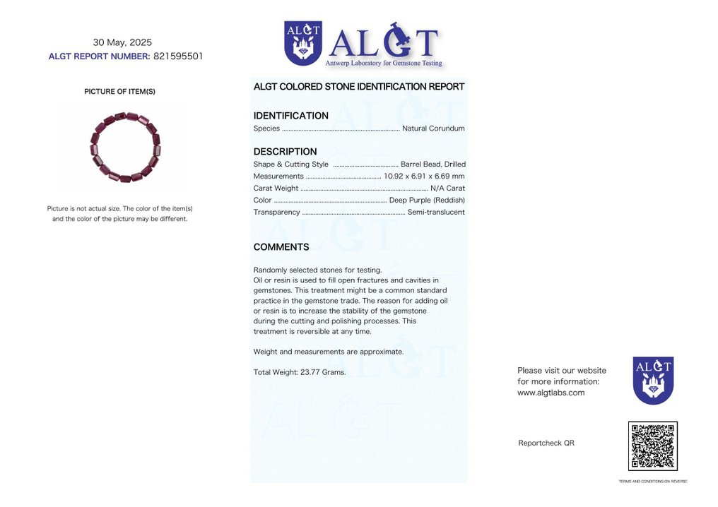 无底价 - ALGT 认证 - 大型且极为独特的天然红宝石手链 一次具有独特生动色彩的发现- 23.77 g #2.1