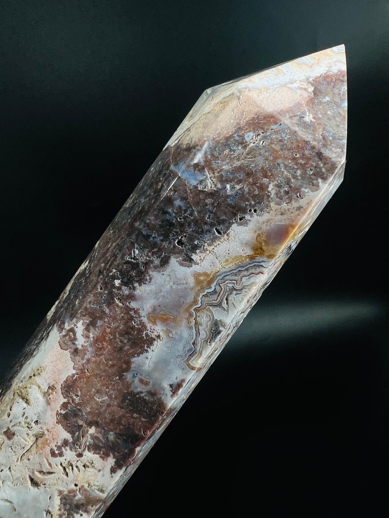 ***无底价*** 蕾丝玛瑙水晶塔 - 独特的带状图案 - 高度: 236 mm - 闊度: 44 mm- 700 g - (1) #4.3