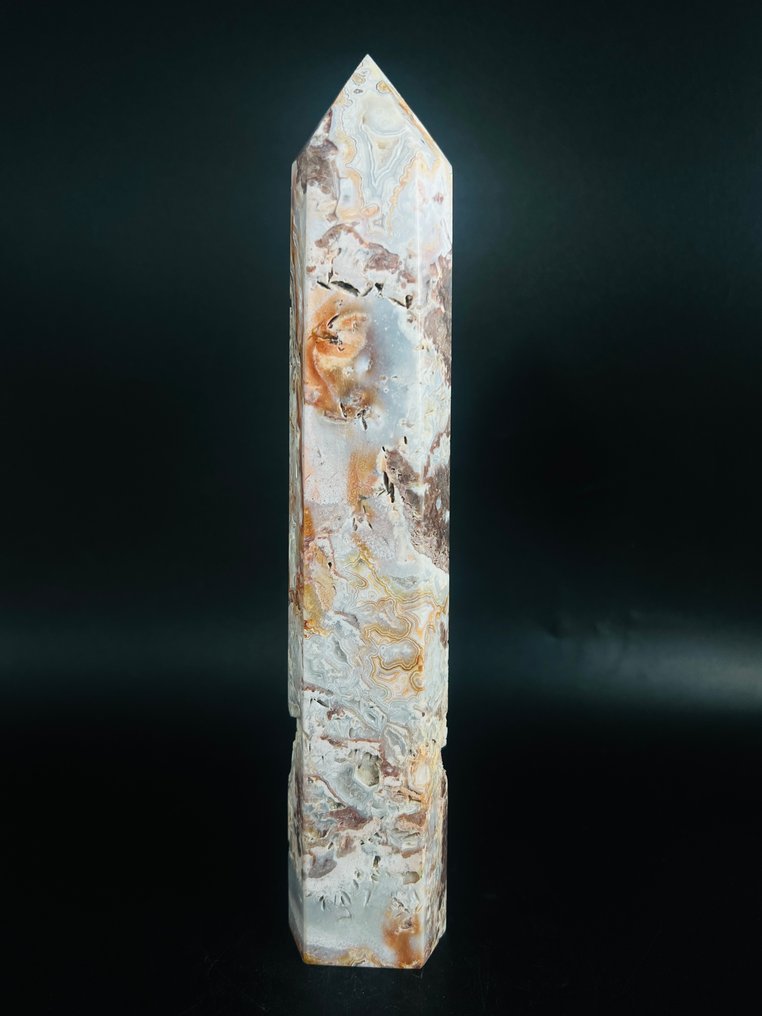 ***无底价*** 蕾丝玛瑙水晶塔 - 独特的带状图案 - 高度: 236 mm - 闊度: 44 mm- 700 g - (1) #2.1