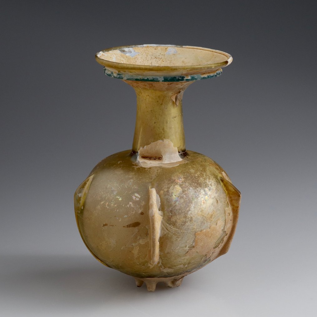 Oud-Romeins, Keizerrijk Glas Fles met druppelflesje en verticale ribbels - 113 mm #2.1