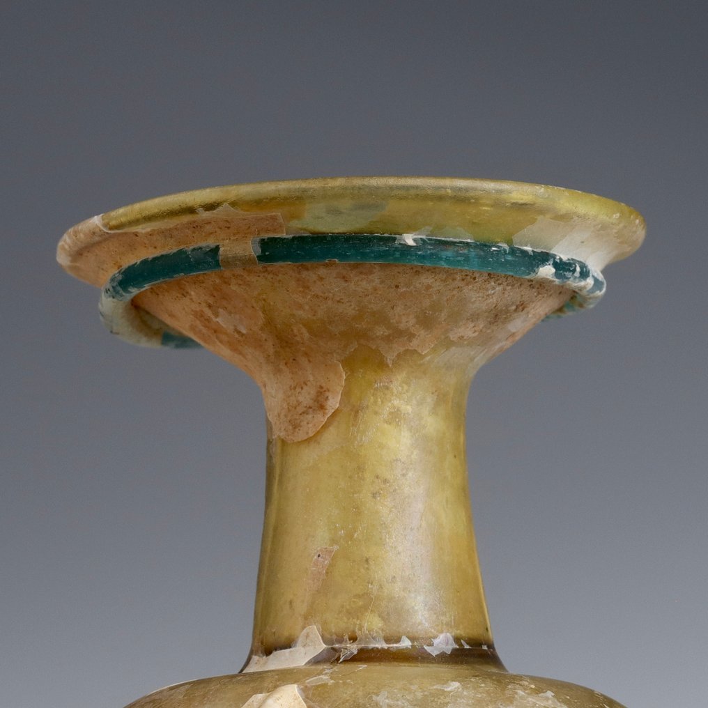 Oud-Romeins, Keizerrijk Glas Fles met druppelflesje en verticale ribbels - 113 mm #1.0