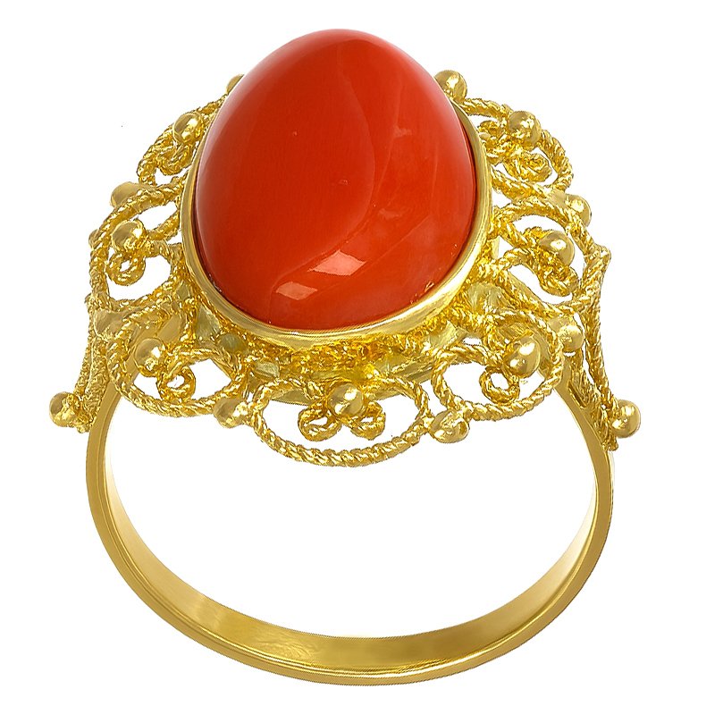 Gyűrű - 18 kt. Sárga arany Korall #4.3