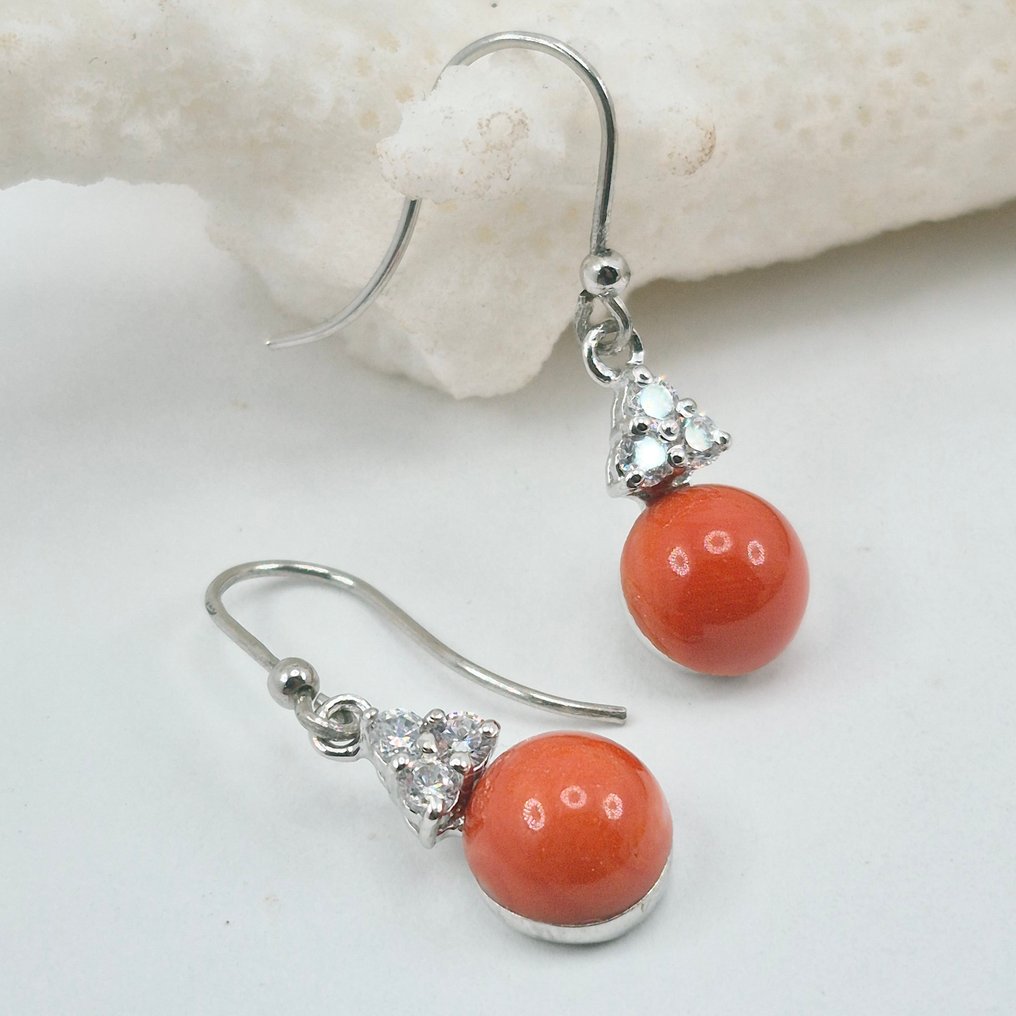 珊瑚 - 銀 - 耳環 - CORALLO CERASUOLO #2.1