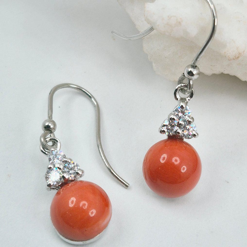 珊瑚 - 銀 - 耳環 - CORALLO CERASUOLO #3.2