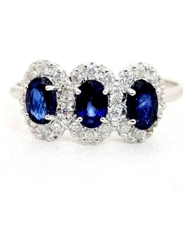 Gyűrű - 18 kt. Fehér arany Zafír - Gyémánt #1.0