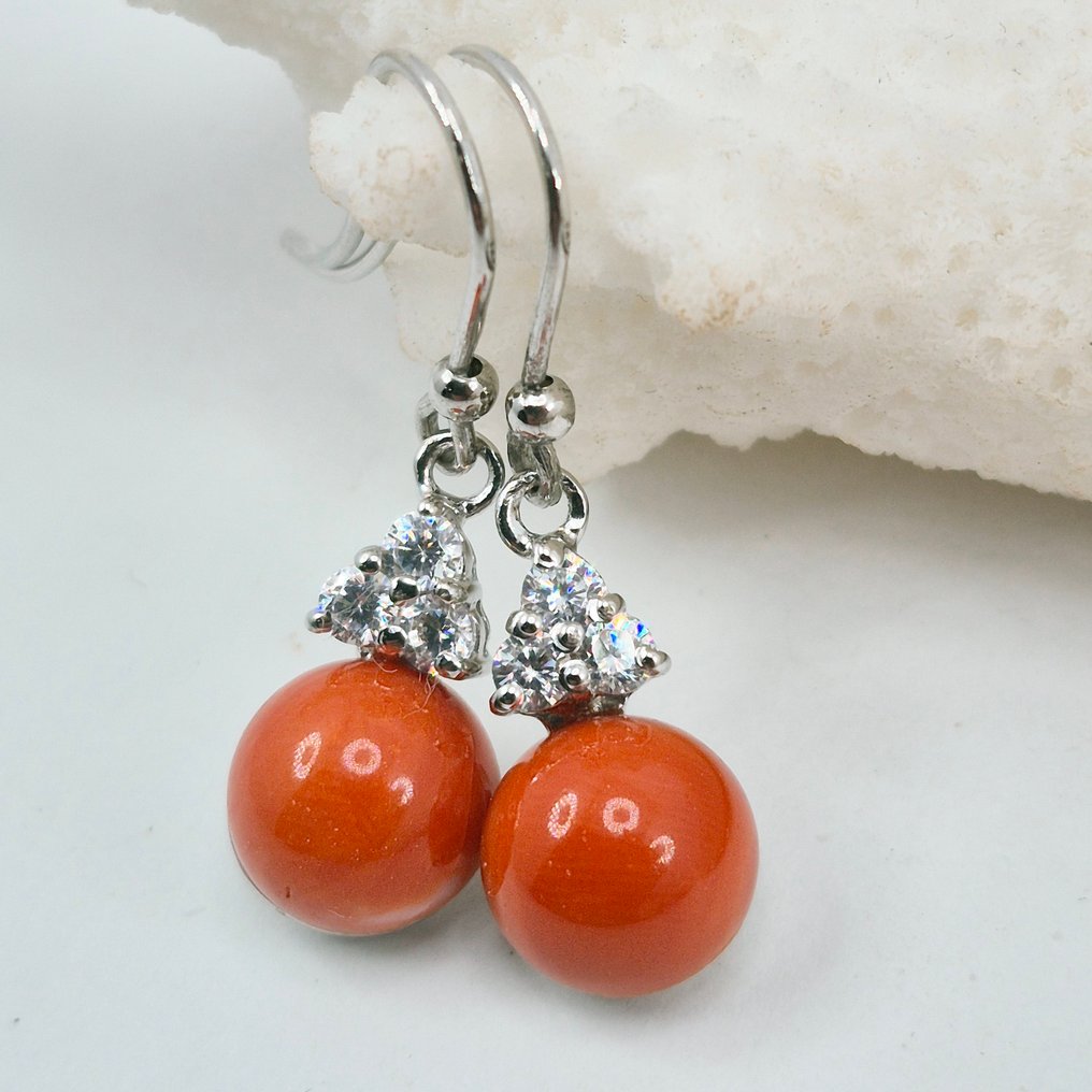 珊瑚 - 銀 - 耳環 - CORALLO CERASUOLO #1.0