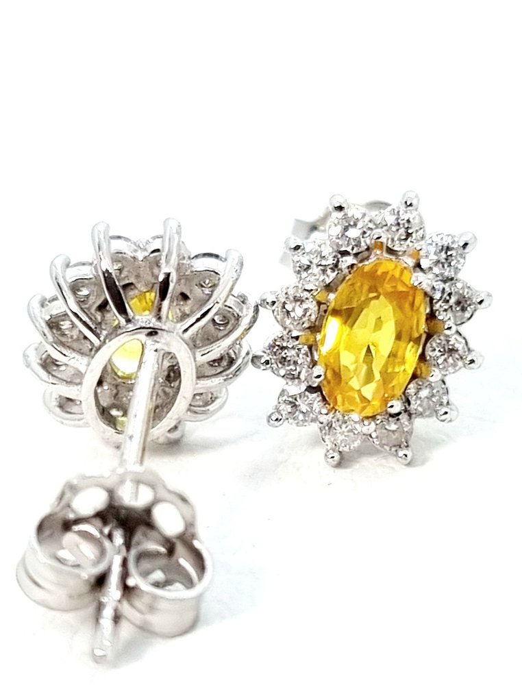 Boucles d'oreilles - 18 carats Or blanc Saphir - Diamant #1.0