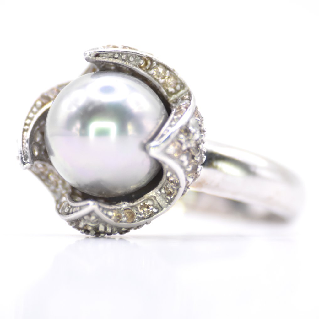 χωρίς τιμή ασφαλείας - Δαχτυλίδι Πλατίνα -  6.34ct. tw. Διαμάντι (Φυσικό)  - Μαργαριτάρι #1.0