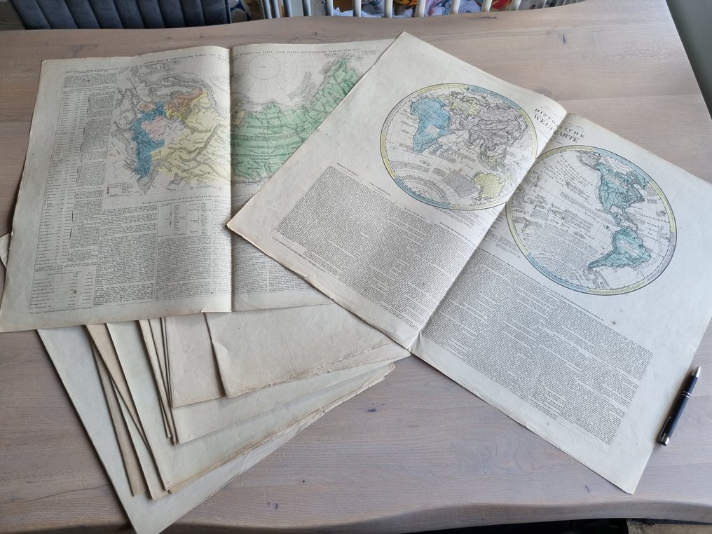 Wereld; Europa; Azie; Afrika Rusland; Italie; Engeland; Frankrijk; Spanje; - World; Las Cases, Emmanuel Auguste Dieudonné Marius Joseph - 17 maps from the "Historisch-genealogisch-geographischer Atlas" by Las Cases - 1821-1850 #1.0