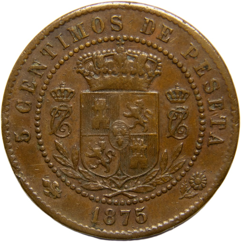 西班牙. Carlos VII Pretendiente. 5 Céntimos de Peseta Oñate, 1875.  (沒有保留價) #1.0