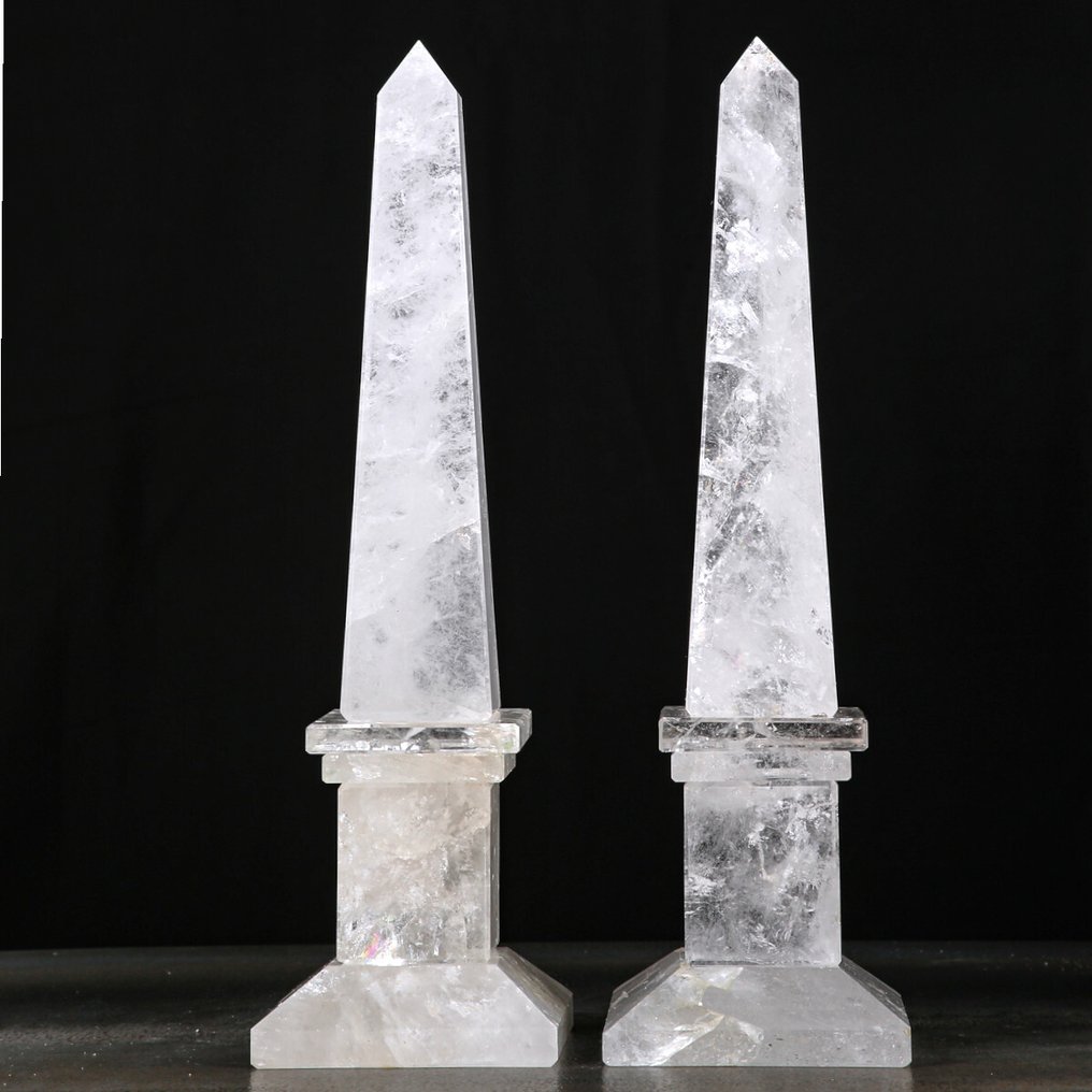 Pair of natural quartz obelisks - Height: 345 mm - Width: 100 mm- 3402 g #3.2