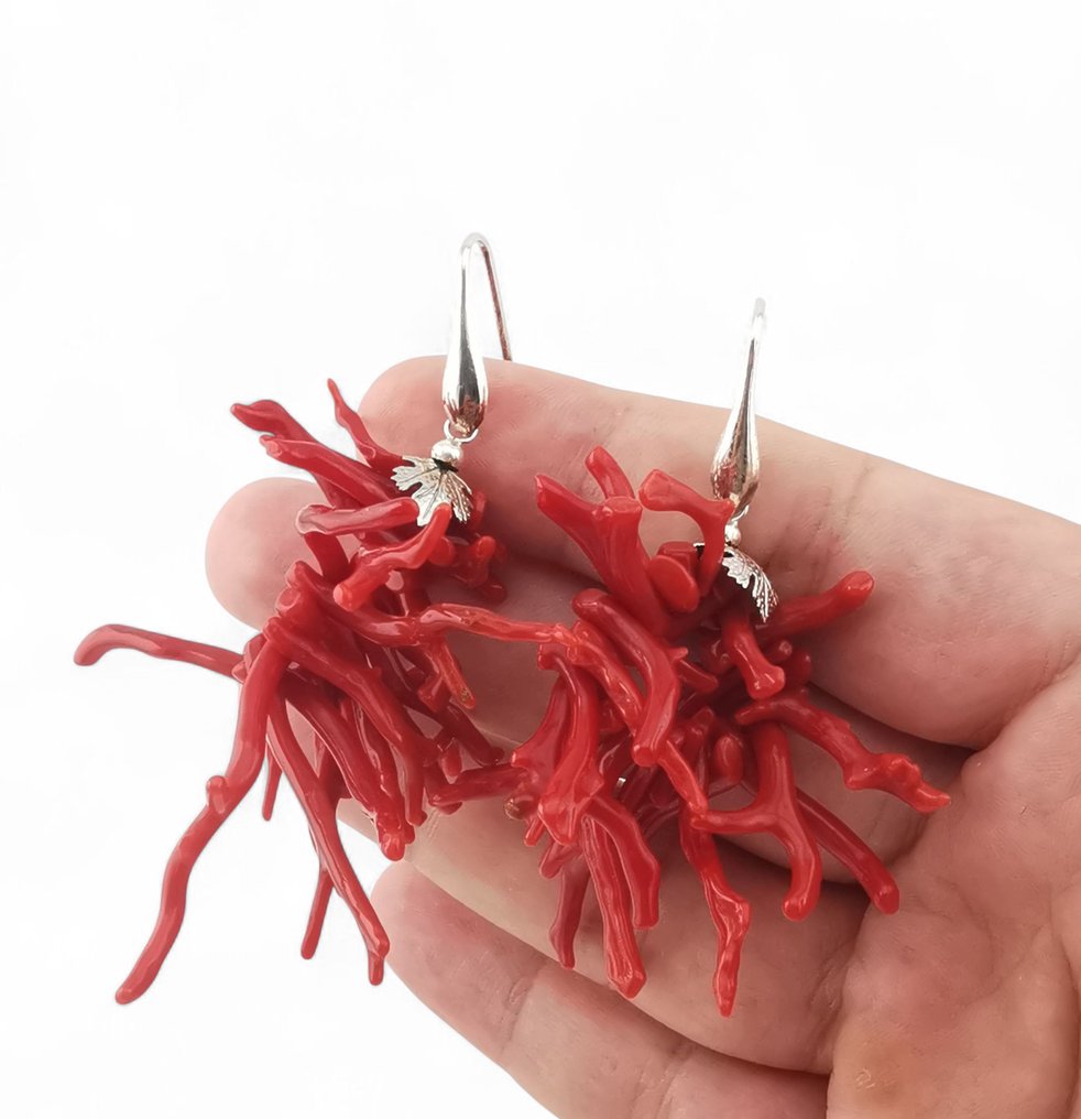 Κοράλλι - Ασημί - Σκουλαρίκια - ιταλική χειροτεχνία #1.0