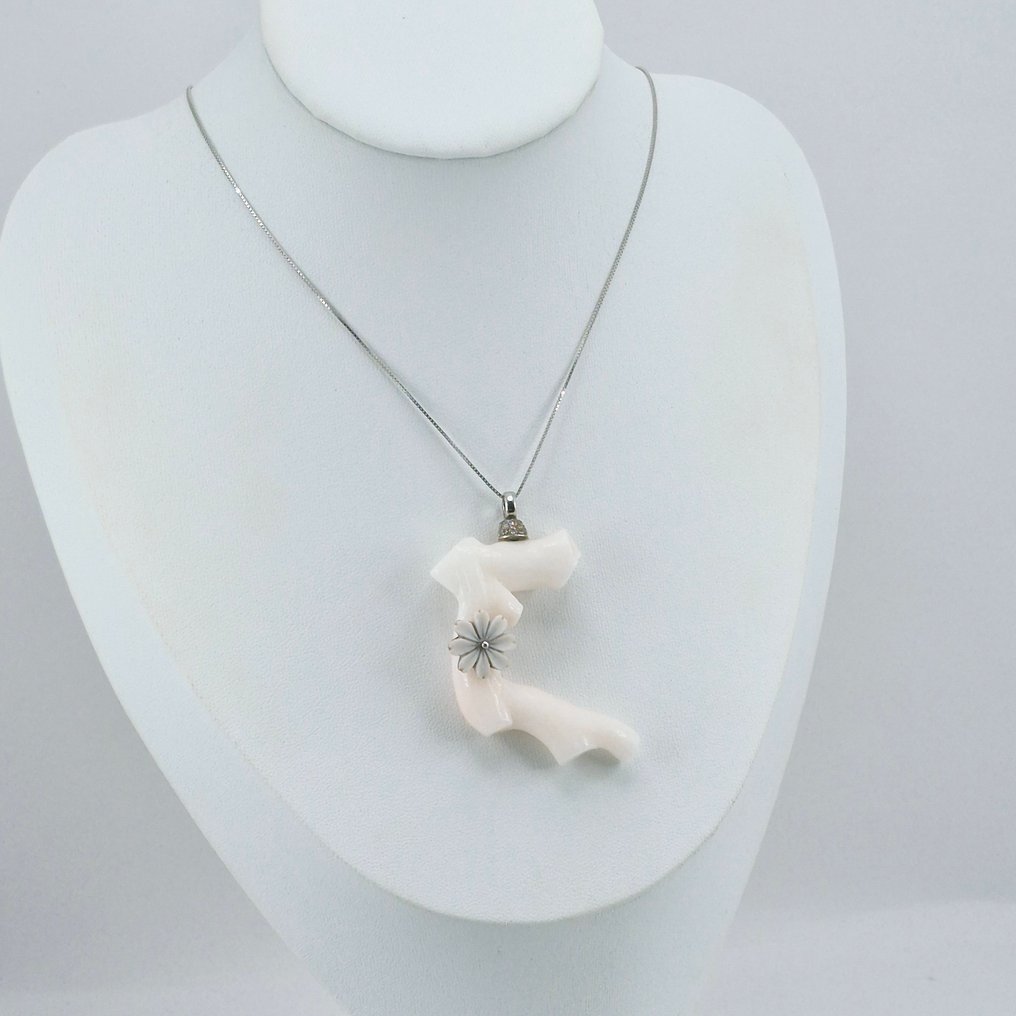 Corallo - Argento - Collana con ciondolo - CORALLO BIANCO/ROSA #1.0