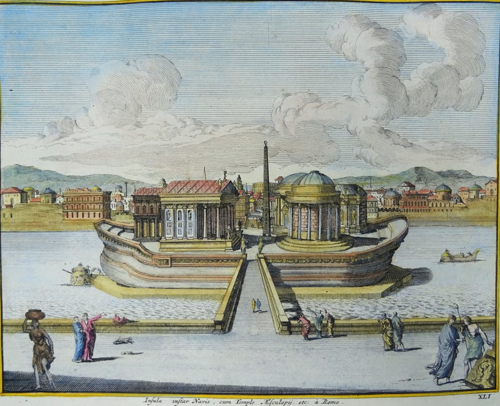 Italy - Rome, Isola Tiberina, the island in the Tiber; Mortier / Blaeu - Insula instar Navis, cum Templo Aesculapy etc: Rome. - 1701-1720 #1.0