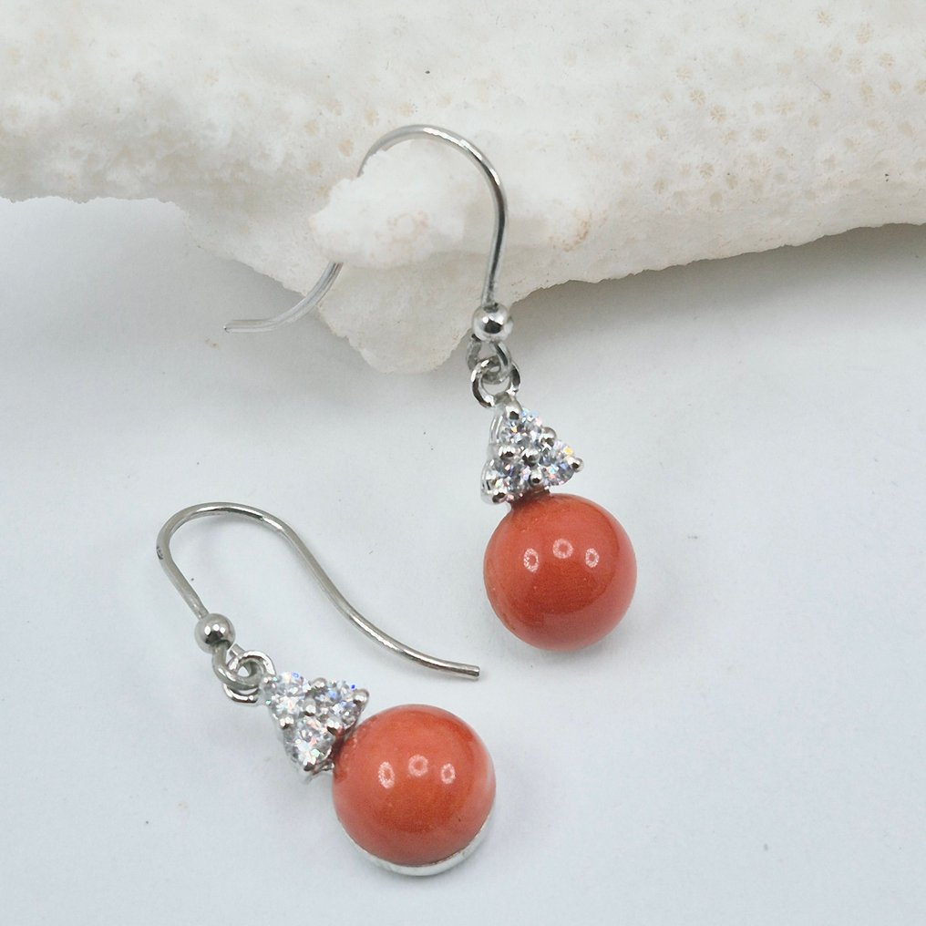 珊瑚 - 銀 - 耳環 - CORALLO CERASUOLO #4.3