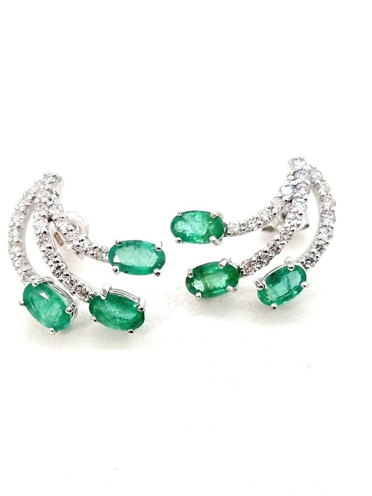 耳环 - 18K包金 白金 祖母绿 - 钻石 #3.2