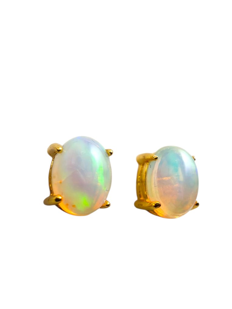 没有保留价 - 小型钉状耳环 银 -  1.09ct. tw. 蛋白石 - 天然澳大利亚蛋白石 #3.2