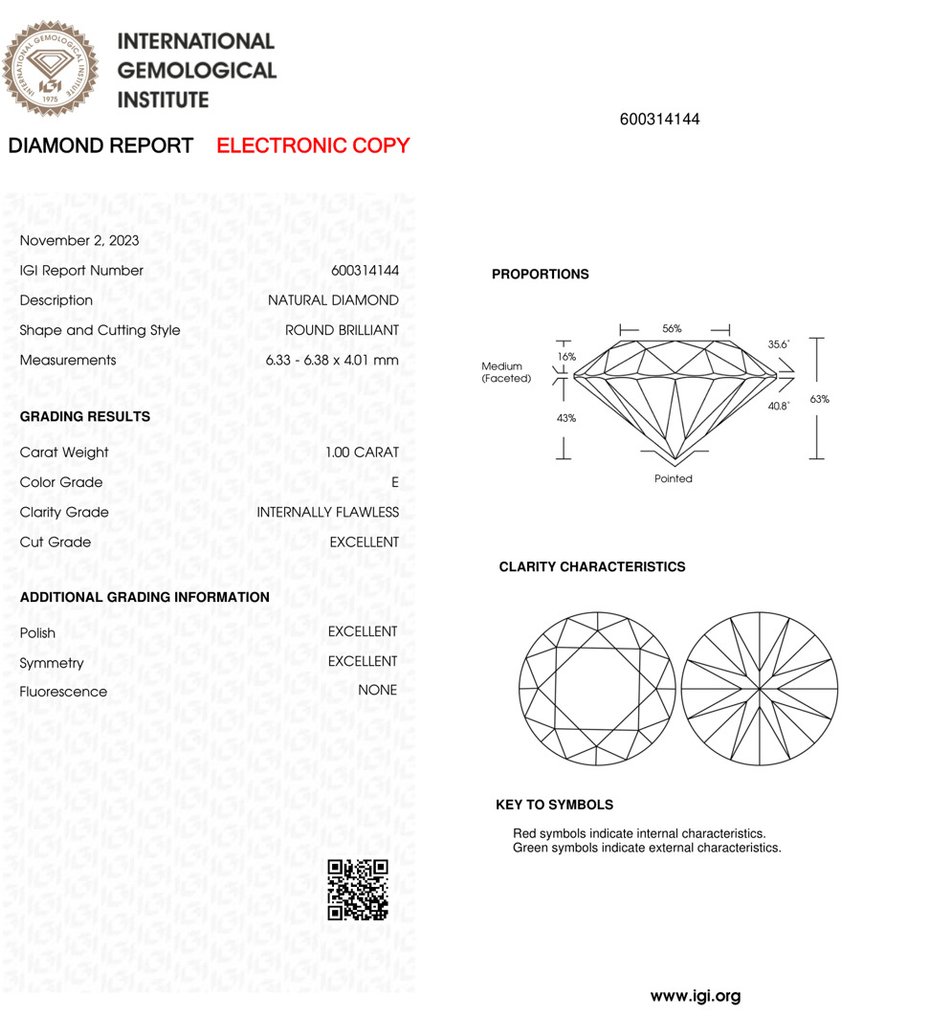 1 pcs Diamond  (Natural)  - 1.00 ct - Round - E - IF - International Gemological Institute (IGI) - *3EX None* #3.2