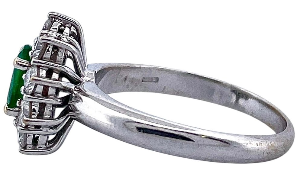 戒指 - 18 克拉 白金 祖母綠 - 鉆石 #4.3