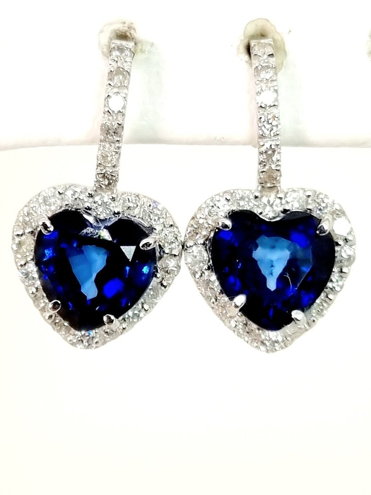 Cercei - 18 ct. Aur alb Safir - Diamant #1.0