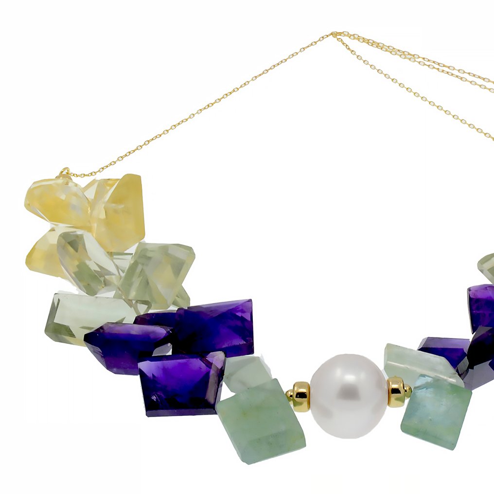 Zonder Minimumprijs - Halsketting - 18 karaat Geel goud Parel - Gemengde edelstenen #2.1