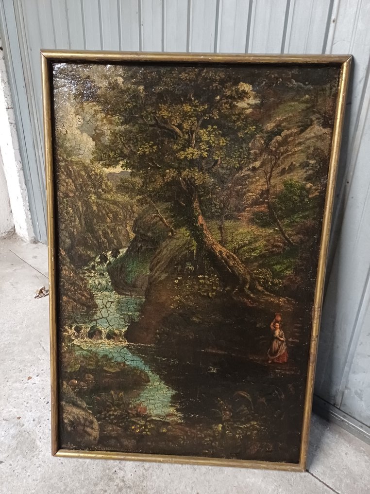 Seguace di Gustave Courbet (XIX) - Torrente con viandanti #2.1