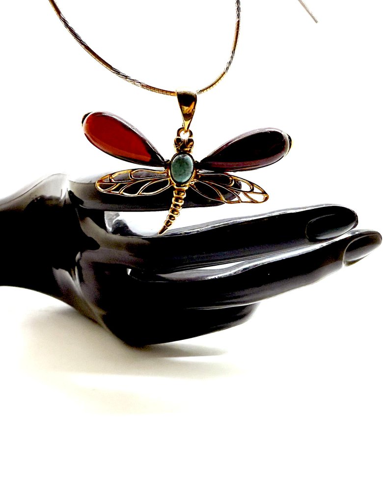 Pendiente de libélula, ámbar báltico natural, turquesa en plata de ley. - Ámbar - Succinite / fossilized pine tree resin #1.0