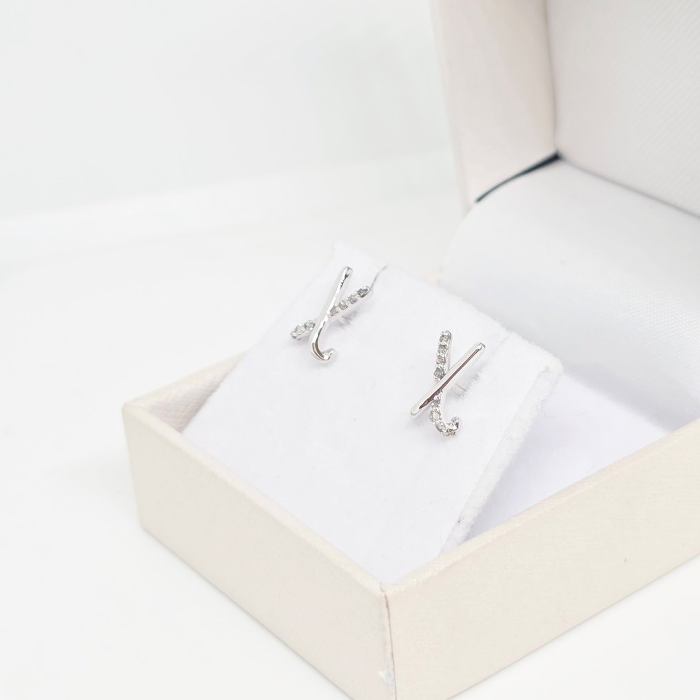 χωρίς τιμή ασφαλείας - Σκουλαρίκια - 14 καράτια Λευκός χρυσός -  0.10ct. tw. Διαμάντι (Φυσικό)  #4.3