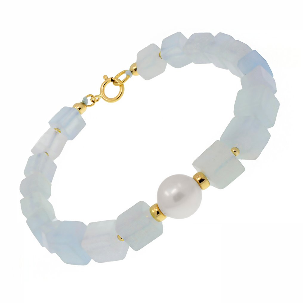 Nincs minimálár - Karkötő - 18 kt. Sárga arany Gyöngy - Akvamarin #2.1