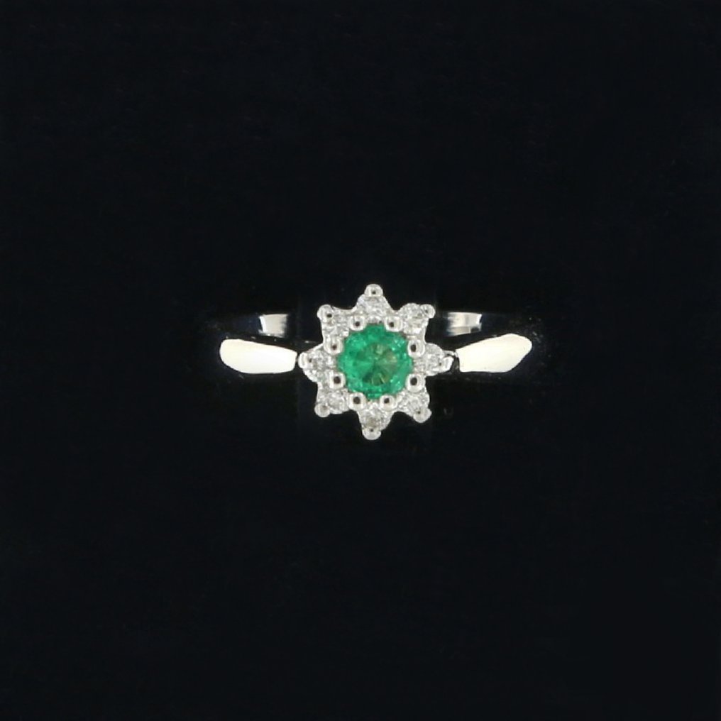 Ohne mindestpreis - Ring - 18 kt Weißgold - 0.36ct. tw. Smaragd - Diamant #1.0