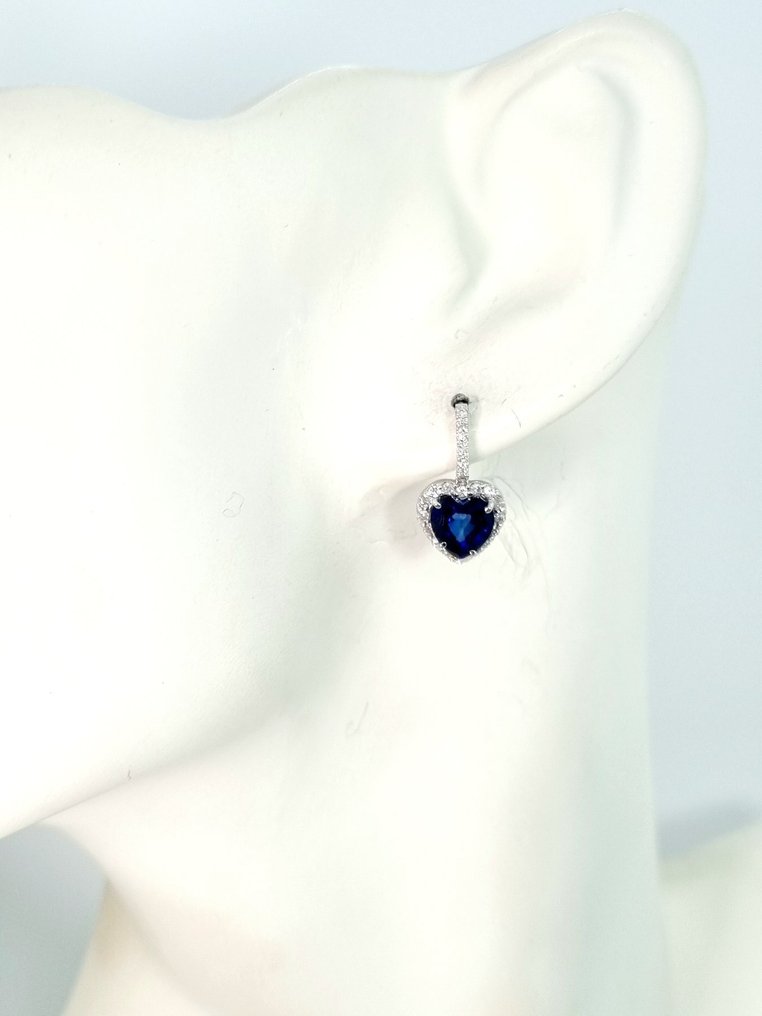 Cercei - 18 ct. Aur alb Safir - Diamant #2.1