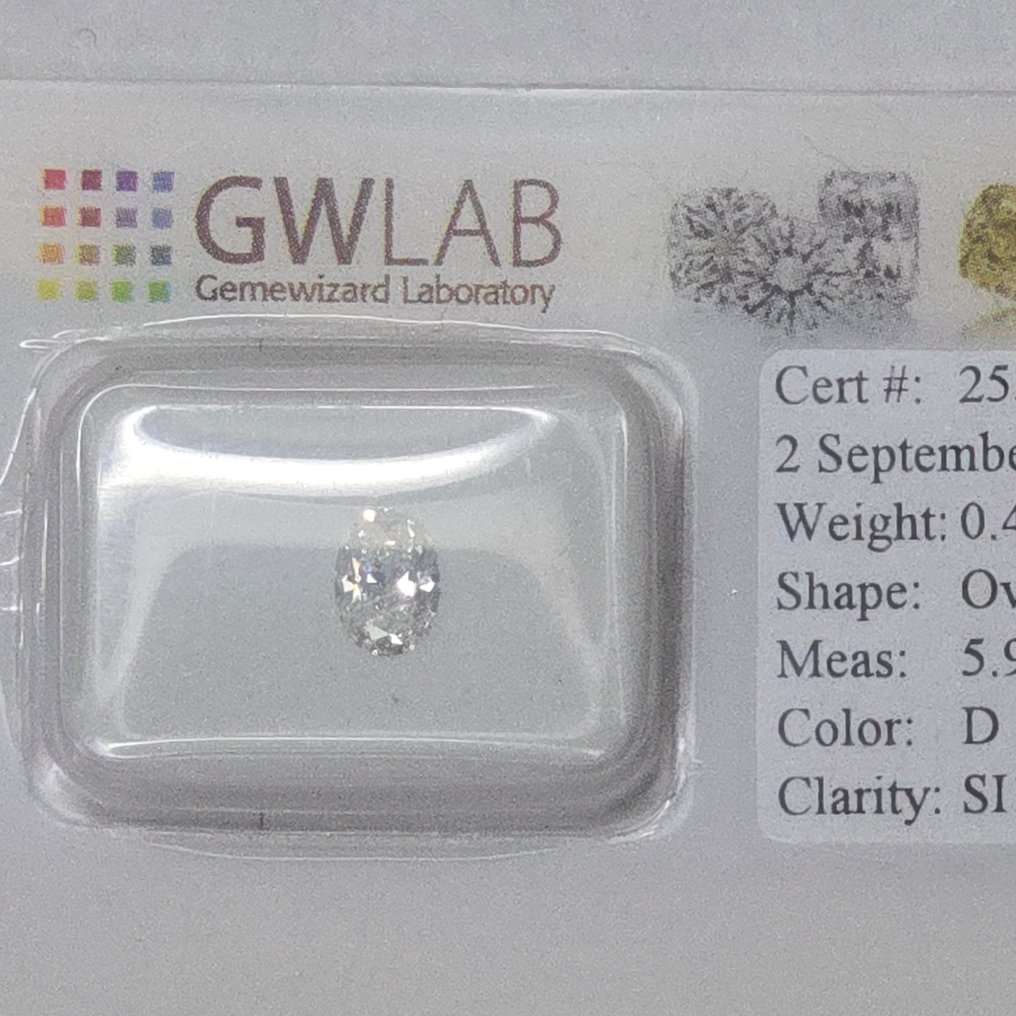 χωρίς τιμή ασφαλείας - 1 pcs Διαμάντι  (Φυσικό)  - 0.43 ct - Οβάλ - D (άχρωμο) - SI1 - Gemewizard Gemological Laboratory (GWLab) #2.1