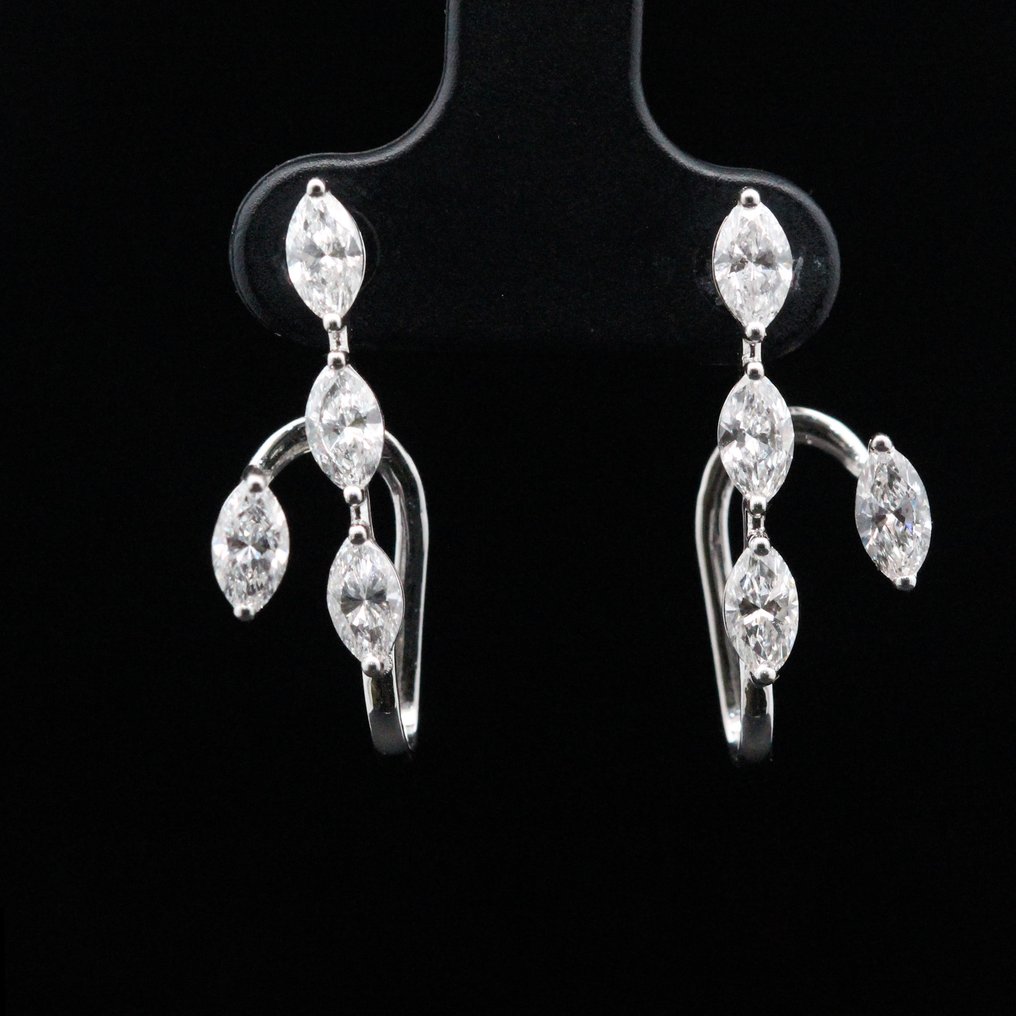 耳環 - 18 克拉 白金 - 1.61ct. tw. 鉆石 (天然) #1.0