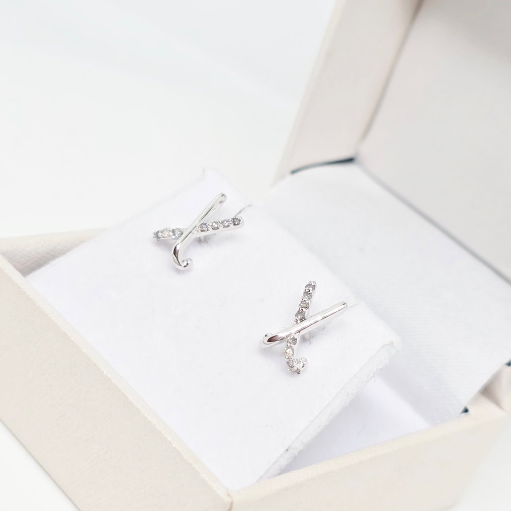 χωρίς τιμή ασφαλείας - Σκουλαρίκια - 14 καράτια Λευκός χρυσός -  0.10ct. tw. Διαμάντι (Φυσικό)  #3.2