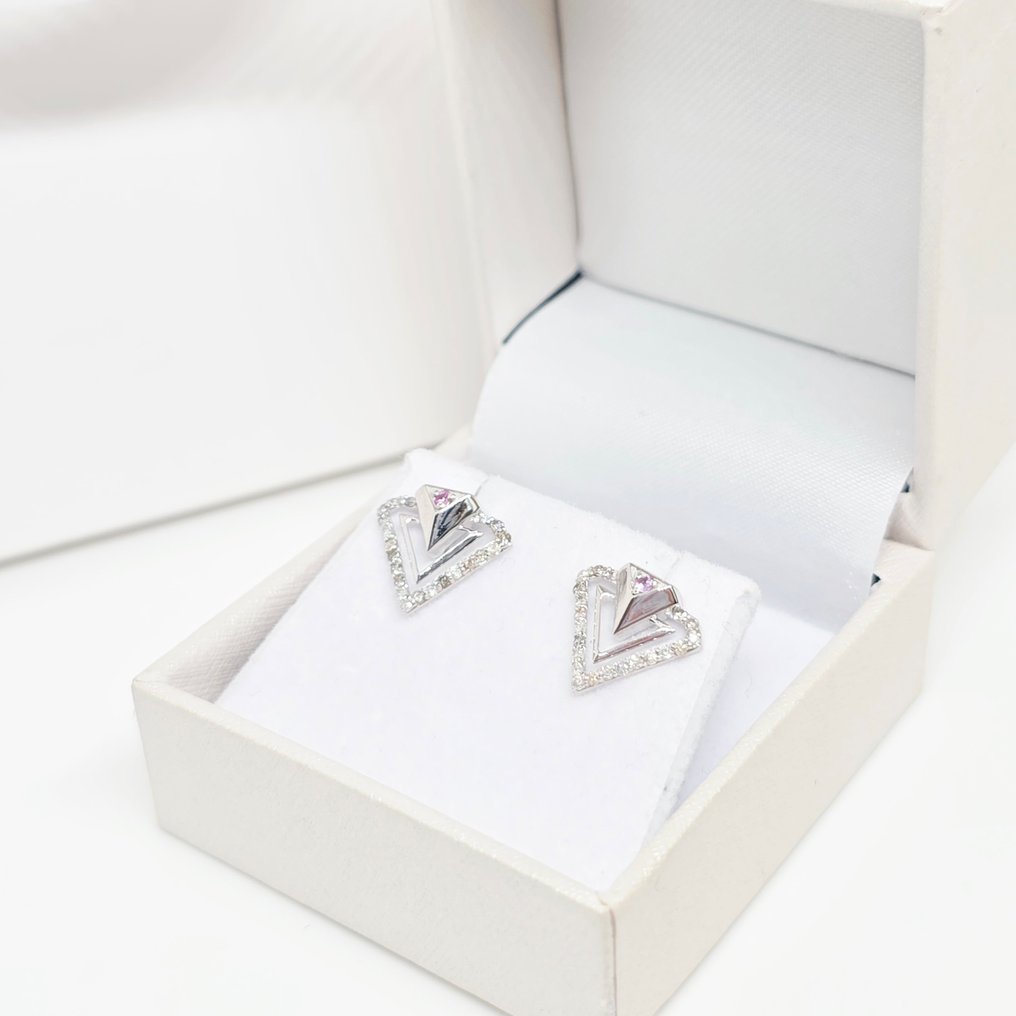 χωρίς τιμή ασφαλείας - Σκουλαρίκια - 14 καράτια Λευκός χρυσός - 0.33ct. tw. Ρουμπίνι - Διαμάντι #3.2