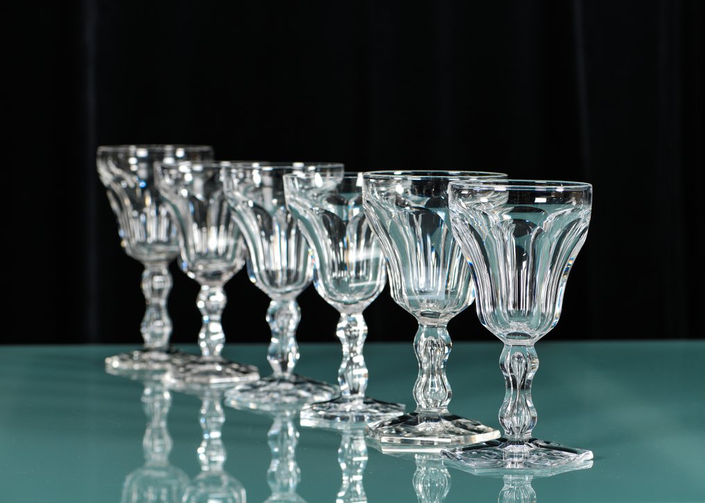 Prachtig lot van 6 antieke kristallen Val Saint Lambert glazen, model 'Lalaign'. België, begin 20ste - Serviço de jantar - Cristal #1.0