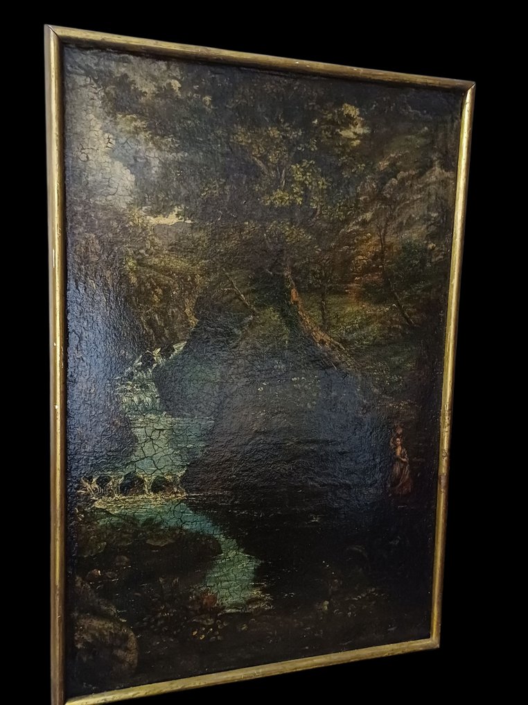 Seguace di Gustave Courbet (XIX) - Torrente con viandanti #1.0